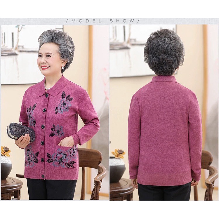 (HÀNG SẴN KHO) Áo khoác len  cardigan trung niên cổ bẻ_áo ấm mùa đông cho bà cho mẹ
