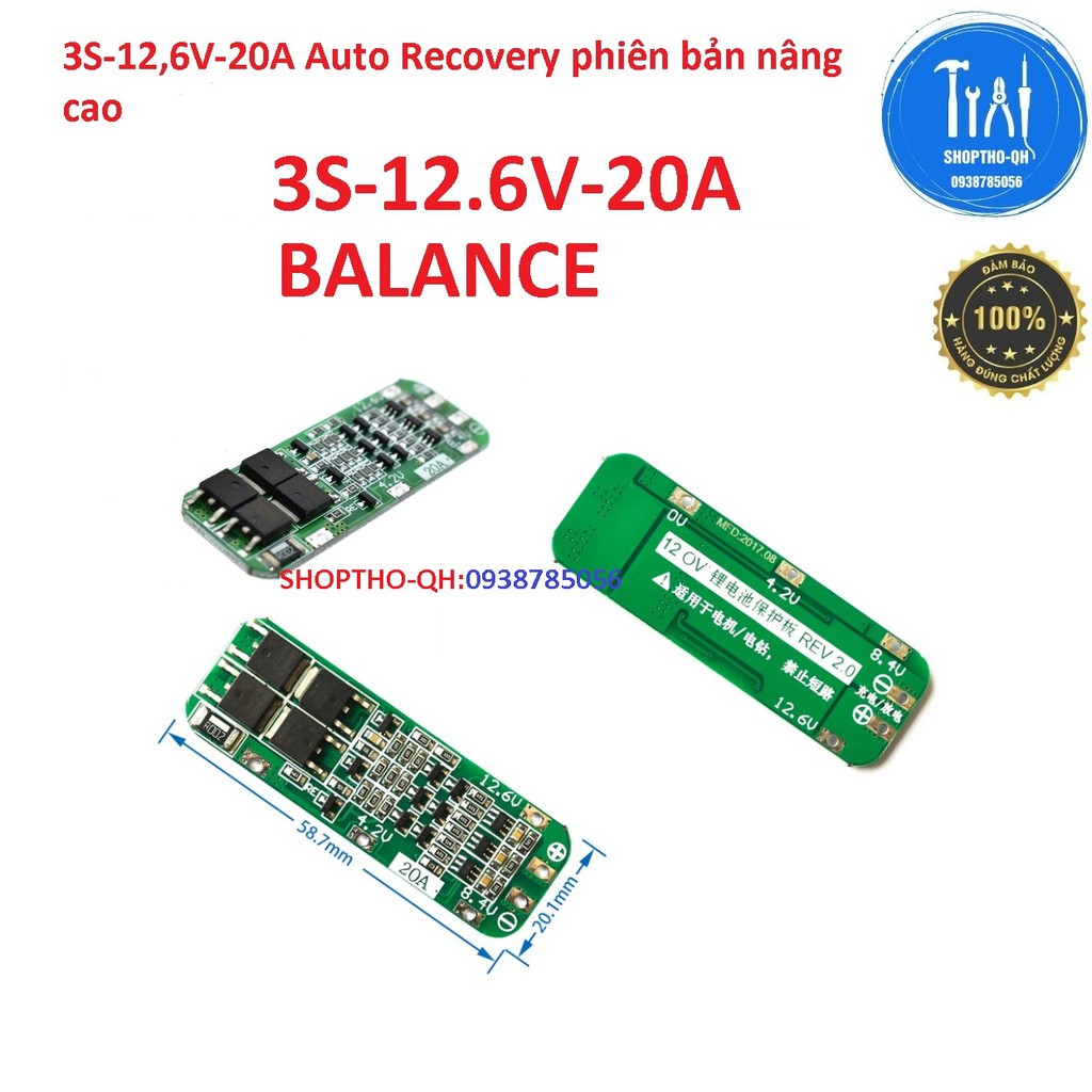 Mạch 3S-12.6V-20A (Auto Recovery phiên bản nâng cao),sạc cân bằng và bảo vệ pin lithium18650.