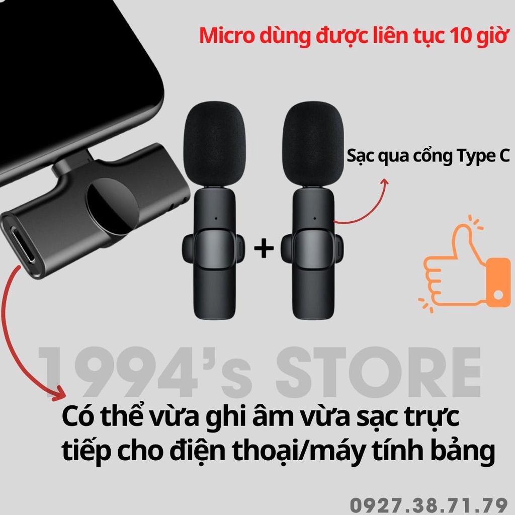 Combo 2 micro cài áo không dây - kết nối 2.4G xa 20m - Dùng để livestream, quay vlog, Tiktok, dạy học Online, bán hàng