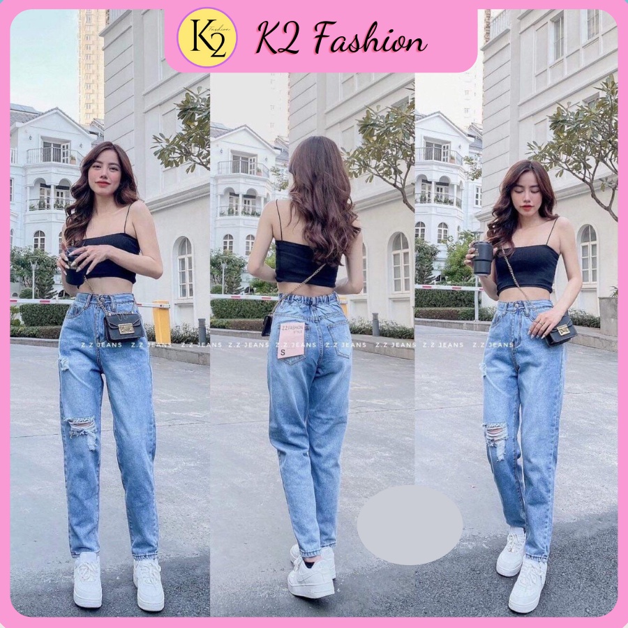 Quần Jean Nữ Baggy Xước Rách chun sau-Quần Bò Nữ Đẹp Kiểu Dáng Hàn Quốc, Vải Jean Cao Cấp, Không Co Giãn