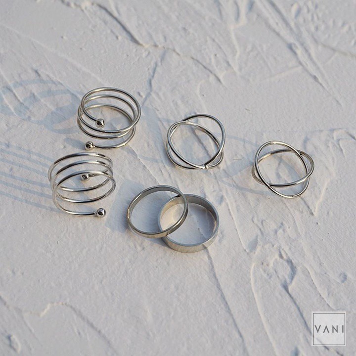 Set 6 Nhẫn Xoắn Nhiều Kiểu Dáng Basic - Vani Store