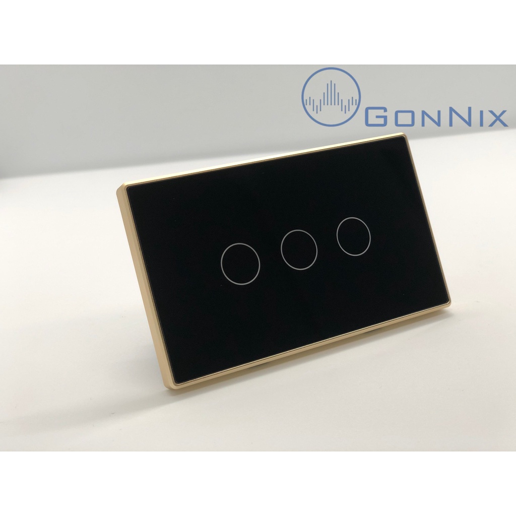 Công tắc thông minh Wifi Tuya hình chữ nhật, viền nhôm vàng, điều khiển qua điện thoại Smartlife/TuyaSmart