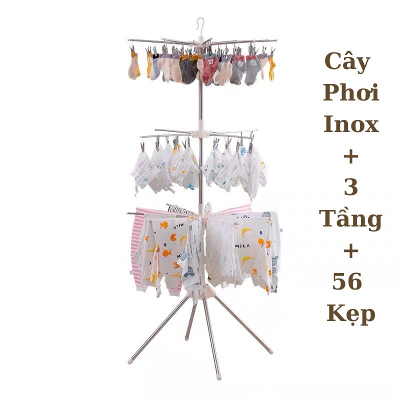 Cây Phơi Đồ Em Bé Có 3 Tầng Gồm 56 Kẹp Móc Với Chất LIệu Inox Cao Cấp, Dễ Dàng Tháo Lắp Không Chiếm Diện Tích