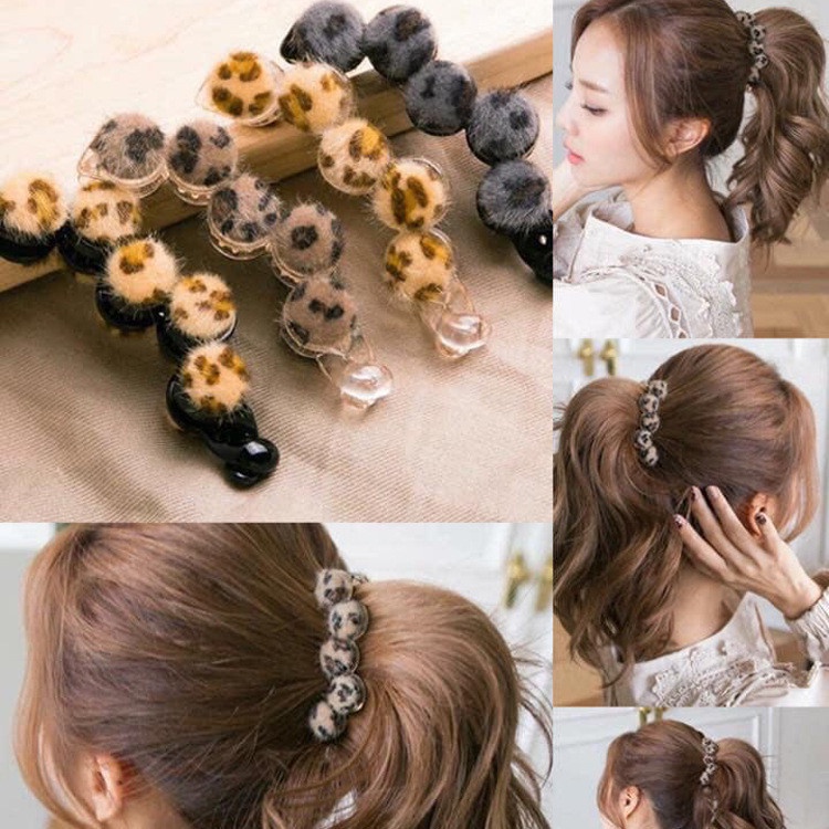 Kẹp tóc gấp 5 tròn họa tiết lông beo thời trang trẻ trung cho nữ K32