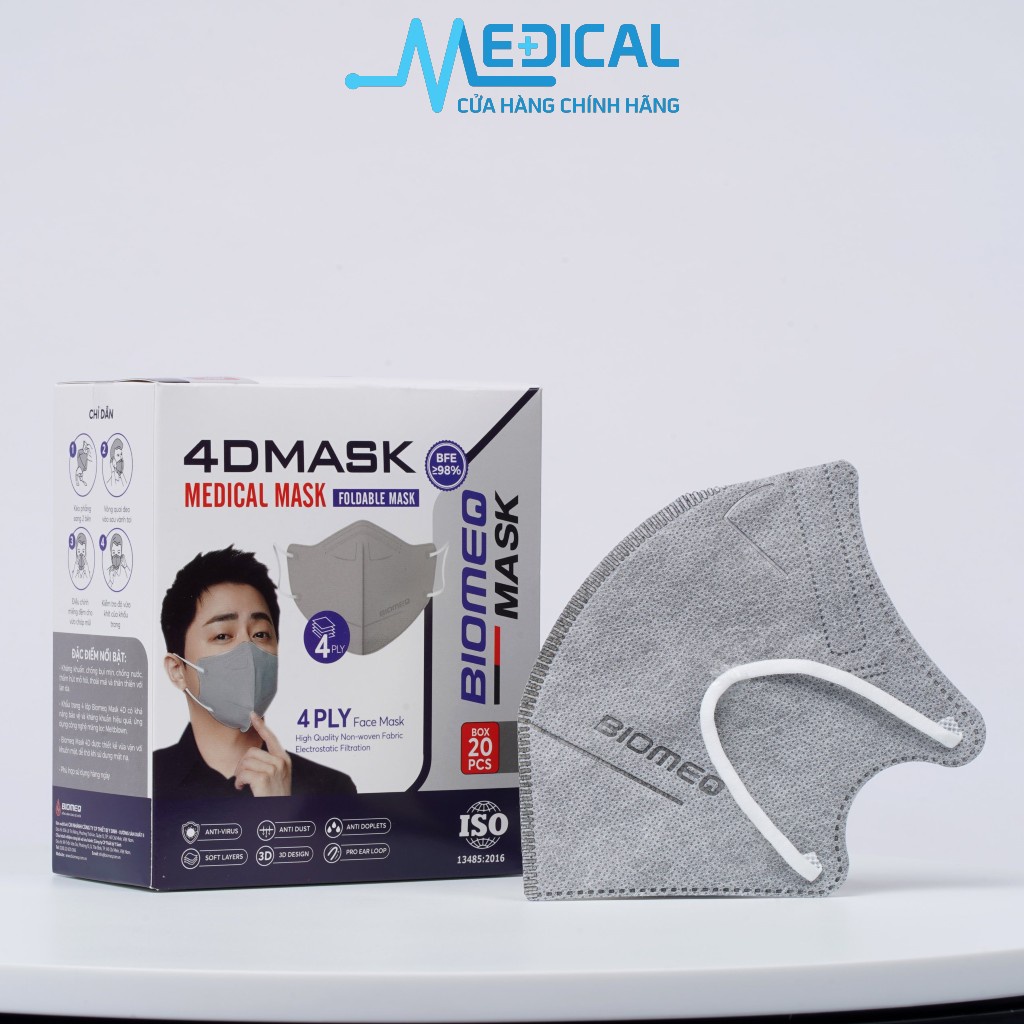 Khẩu trang y tế 4D BIOMEQ MASK &quot; Màu Xám 4 Lớp &quot; chính hãng - MEDICAL