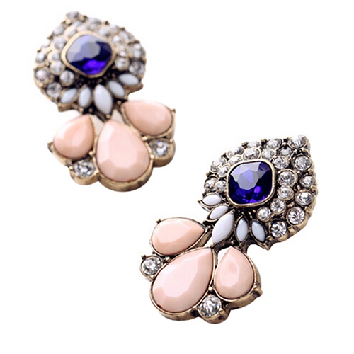 Cặp khuyên tai đính đá quý nhân tạo phong cách cổ điển sang trọng dành cho nữ