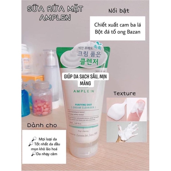 SỮA RỬA MẶT AMPLEN PURIFYING SHOT & sữa rửa mặt nghệ