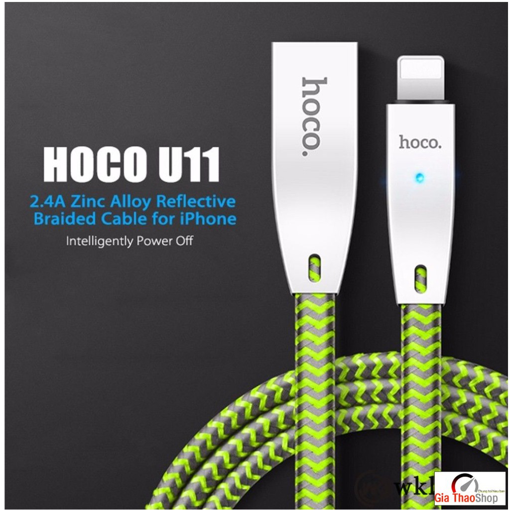 Cáp Sạc Nhanh Tự Ngắt Cho Iphone Ipad HOCO U11 Dây Dù Chống Đứt Đèn Led (1,2M), HocoU11 - Bảo Hành Toàn Quốc