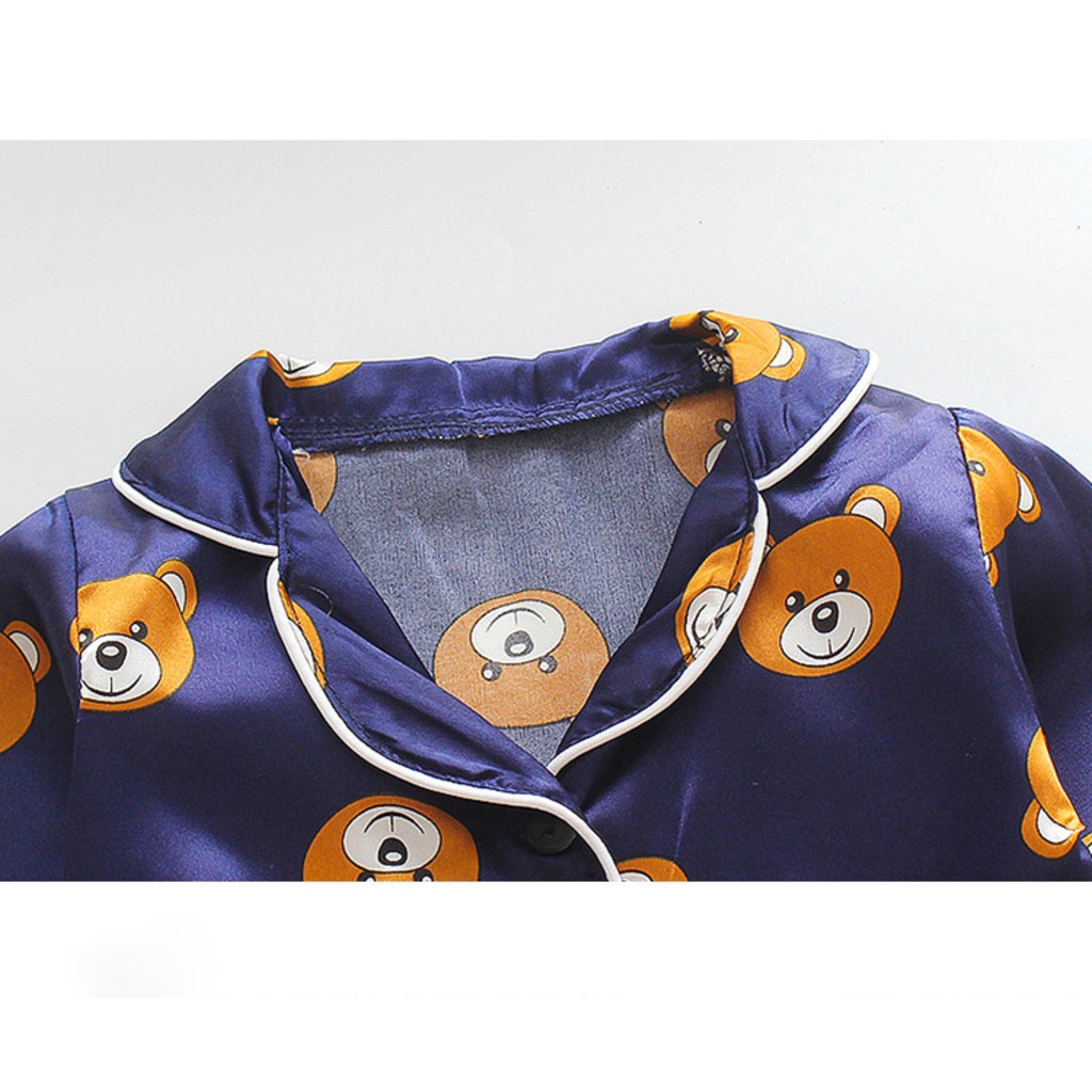 Đồ bộ ngủ cho bé gái trai in hình gấu, Bộ Đồ Ngủ Pijama Cho Bé Dài Tay Thoáng Mát Size Từ 7-28kg - TINY KIDS