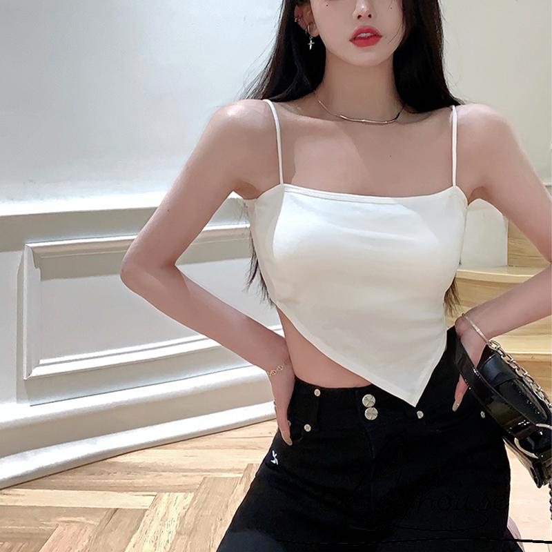 Áo hai dây ngắn màu trơn có đệm ngực màu trắng/đen sành điệu thời trang mùa hè