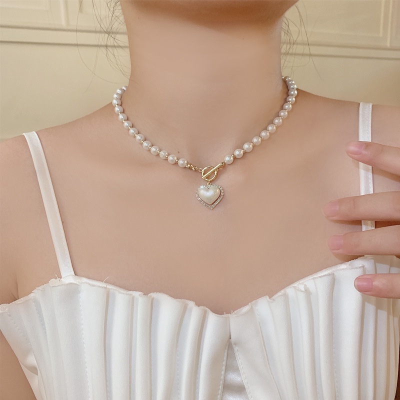 Vòng cổ Hình Trái Tim Đính Đá Và Ngọc Trai Nhân Tạo Thời Trang