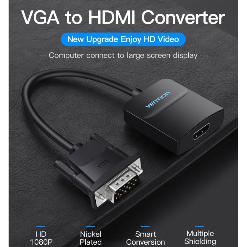 Bộ chuyển VGA to HDMI 1080P có AUDIO hỗ trợ nguồn DC 5V cao cấp VENTION ACNBB