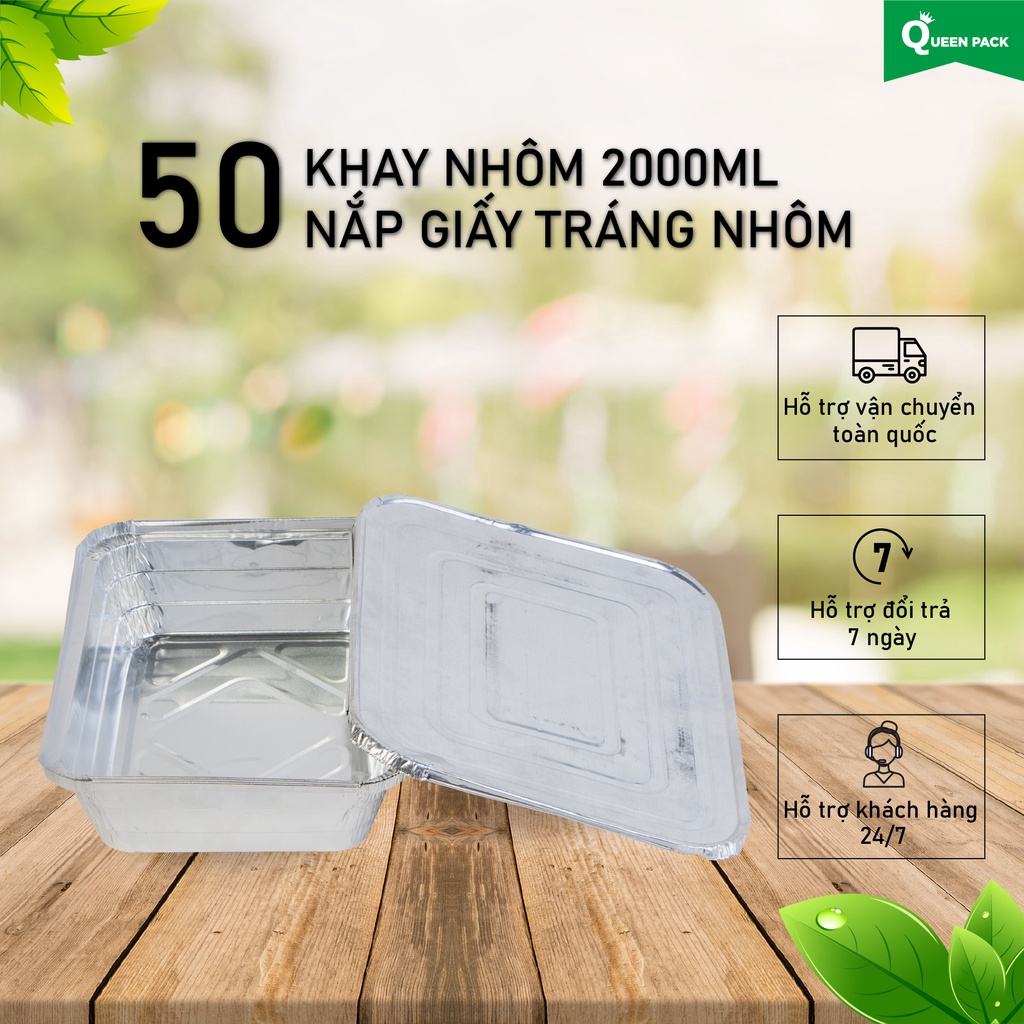 SET 50 Khay nhôm size to 2000ml + nắp giấy tráng nhôm