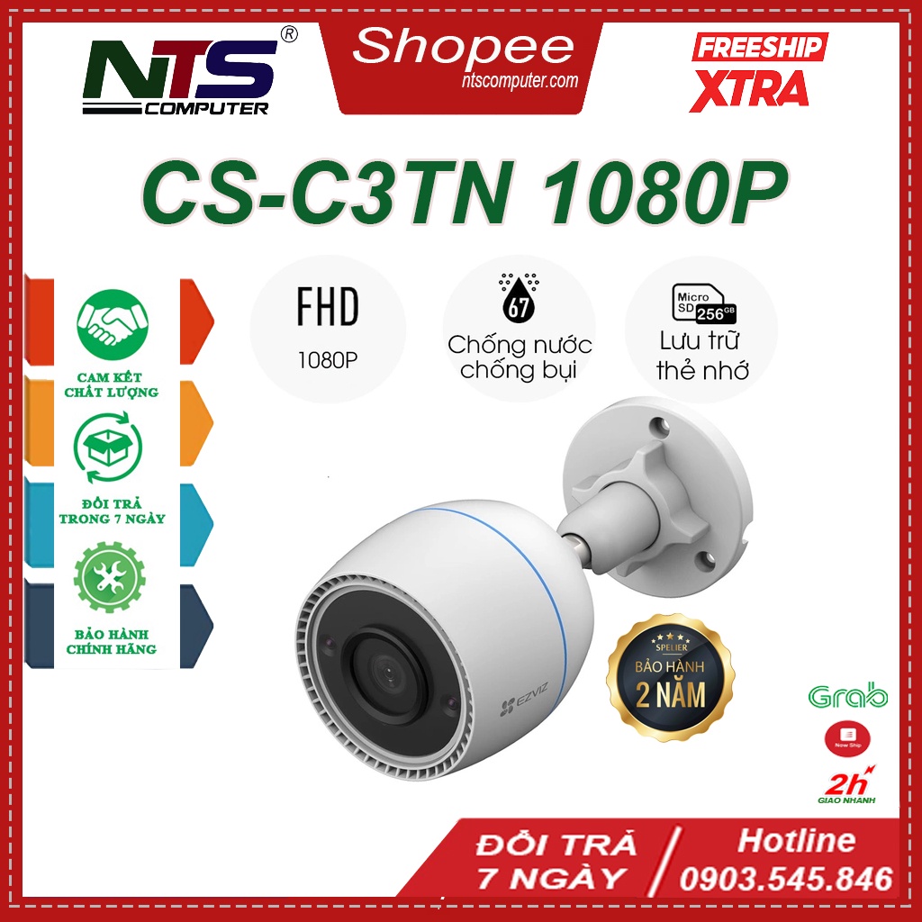 Camera IP Wifi hồng ngoại EZVIZ C3TN 2MP FHD 1080P Mẫu mới 2022 - Camera ngoài trời chuẩn nén H265, tích hợp mic thu âm