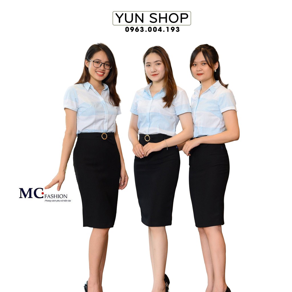 Áo sơ mi nữ- áo công sở Bambo ngắn tay hoạ tiết kẻ to A672,đồng phục công sở