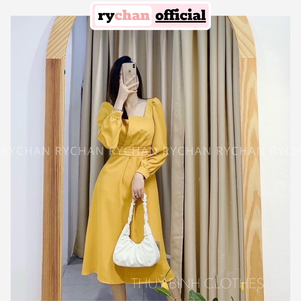Đầm Xòe Midi Dài Tay Đắp Cổ Chiết Eo 2 Màu Sang Chảnh  - DX0065