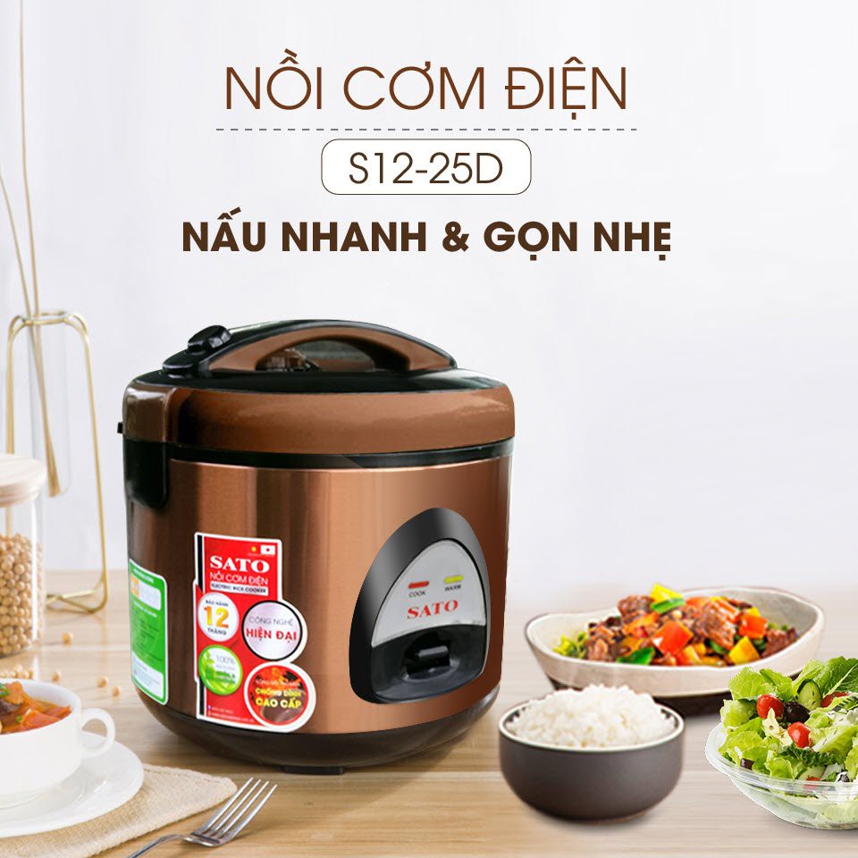 Nồi cơm điện 1.2 lít Sato S12-25D, 500w, hàng chính hãng Việt Nhật, giữ ấm tốt, cơm chín đều.