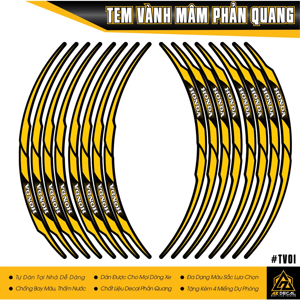 Tem Dán Vành xe Máy Phản Quang Honda | TV01 | Decal Dán Mâm AB Air Blade SH Vision Lead Winner 150 V1 V3... Cực Chất