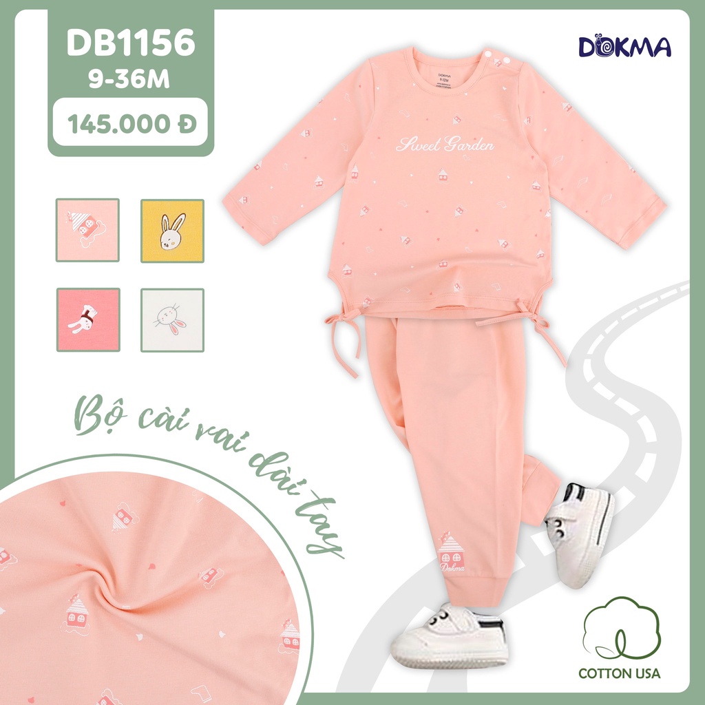 Bộ dài tay mỏng thu đông bé gái Dokma DB1156