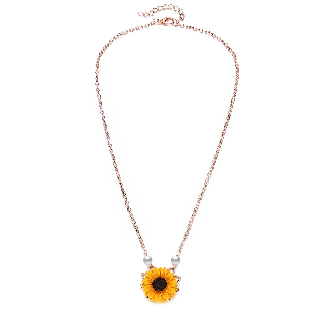 Vòng cổ Mặt Hình Hoa Hướng Dương Đính Ngọc Trai Thời Trang