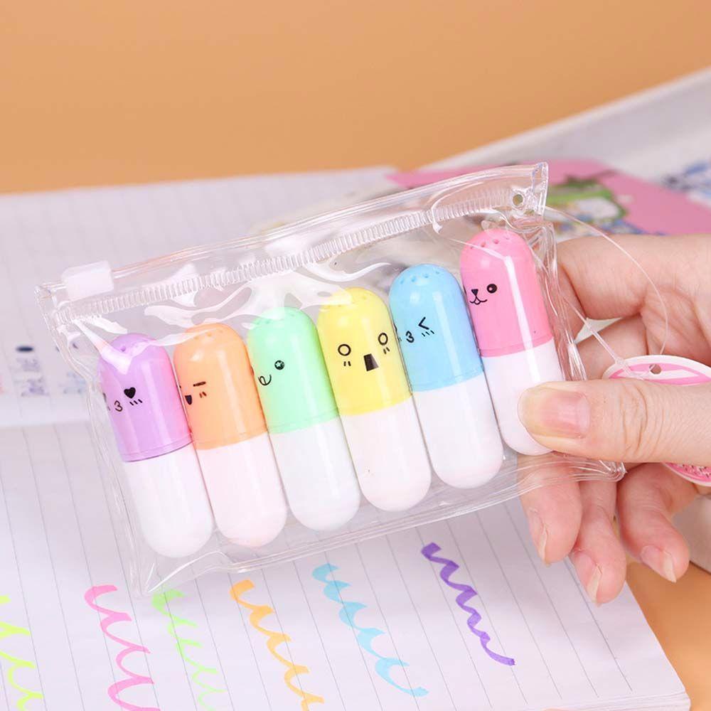 Set 6 Bút Dạ Quang Hình Viên Thuốc Đáng Yêu