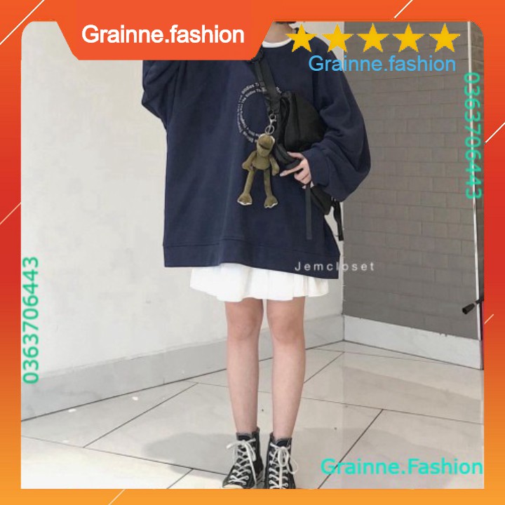 (2 mẫu) Áo Sweater COGINN Nỉ Dài Tay Ô Tròn The Studios - Áo Swt Nỉ Cô gái Xanh Than Form rộng 💎 👗👑- GNFShop