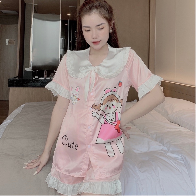 Bộ đồ pijama, bộ lụa satin cộc đùi cao cấp mềm mịn, thoáng mát