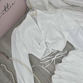 SET CROP ĐEN CỘT DÂY EO + CHÂN VÁY RÚT