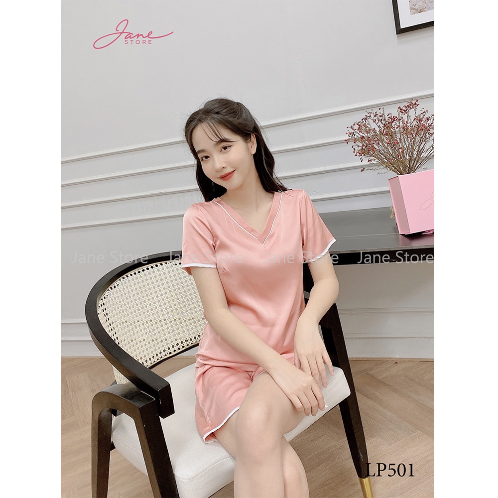 Bộ ngủ cộc tay viền trắng Đồ ngủ nữ chất liệu Lụa Pháp cao cấp mềm mịn thoáng mát Jane mã LP50
