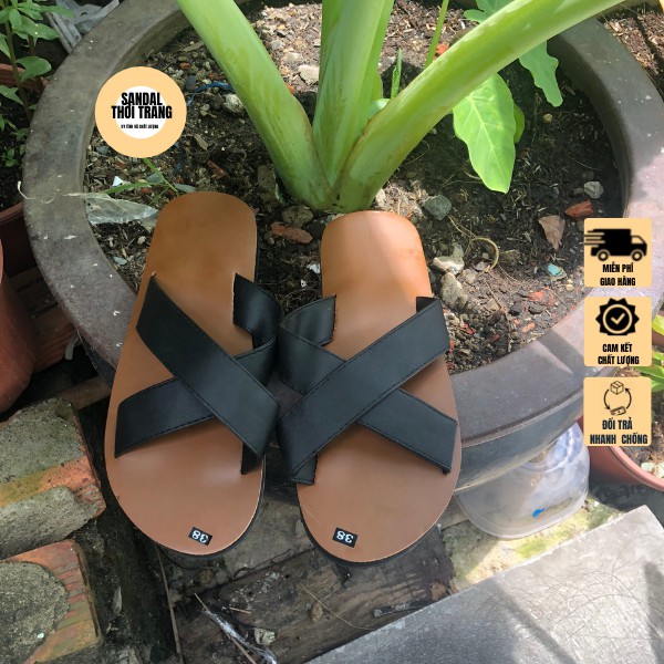 Dép sandal quai chéo nữ nam 2 màu nâu/ đen full size 30-44 sandalthoitrang