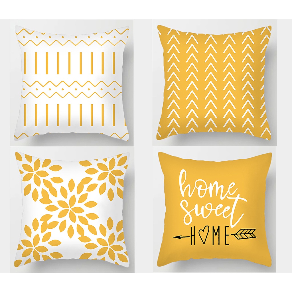 Vỏ gối tựa lưng vuông màu vàng họa tiết hoạt hình 40x40 45x45 50x50 60x60 70x70 cho trang trí ghế so