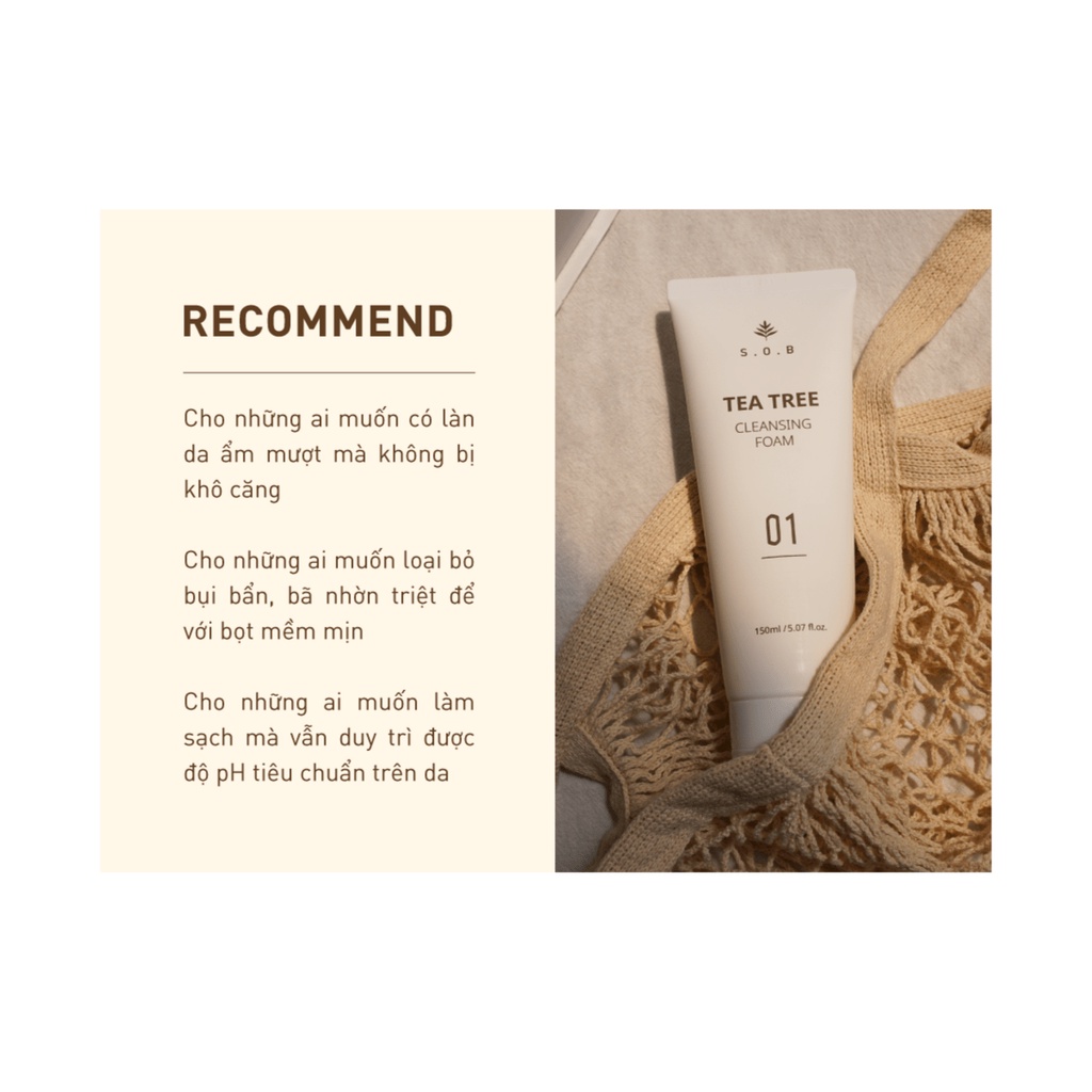 Sữa Rửa Mặt Làm Sạch Và Giảm Mụn S.O.B Tea Tree Cleansing Foam 150ml