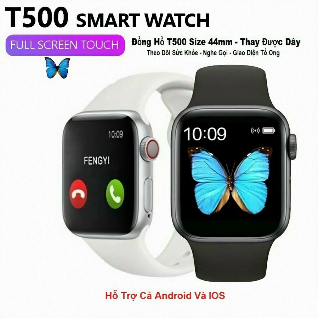 Đồng Hồ Thông Minh T500 - Thay Hình Nền, Đo nhịp tim, Smart Watch T500,kèm đế sạc theo đồng hồ brexty