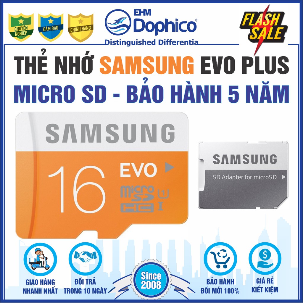 Thẻ nhớ Samsung MircoSD Evo Plus – Chính Hãng – Bảo hành 5 năm – Dùng cho Điện thoại – Máy ảnh – Camera – Kèm Adapter