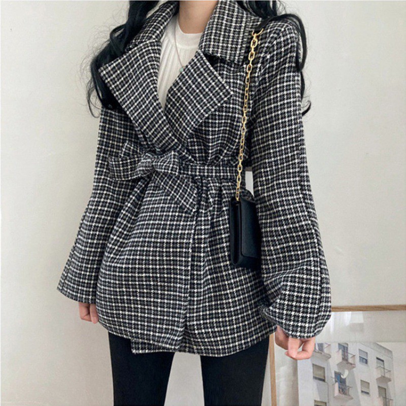 Áo Khoác Dạ Kẻ Nữ - Họa Tiết Răng Sói - Áo Dạ 2 Lớp - Titto Closet