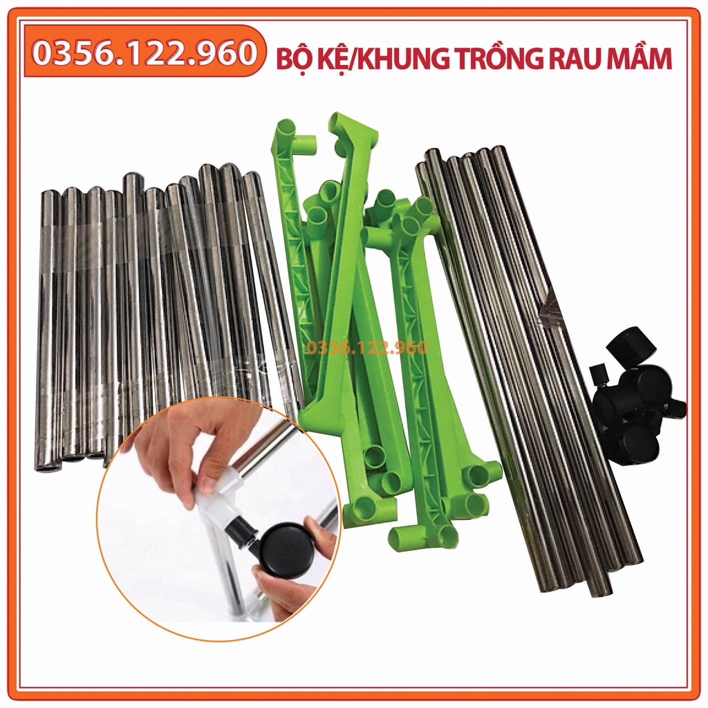 Khung để khay trồng rau mầm - loại 3 tầng có bánh xe - Giá đỡ khay rau mầm