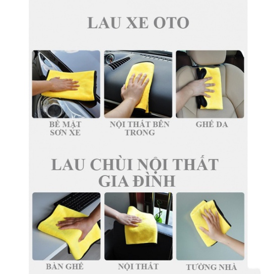 Khăn Lau Xe Hơi Ô Tô Cao Cấp Gia Dụng Đa Năng Siêu Thấm Microfiber, Không rụng lông