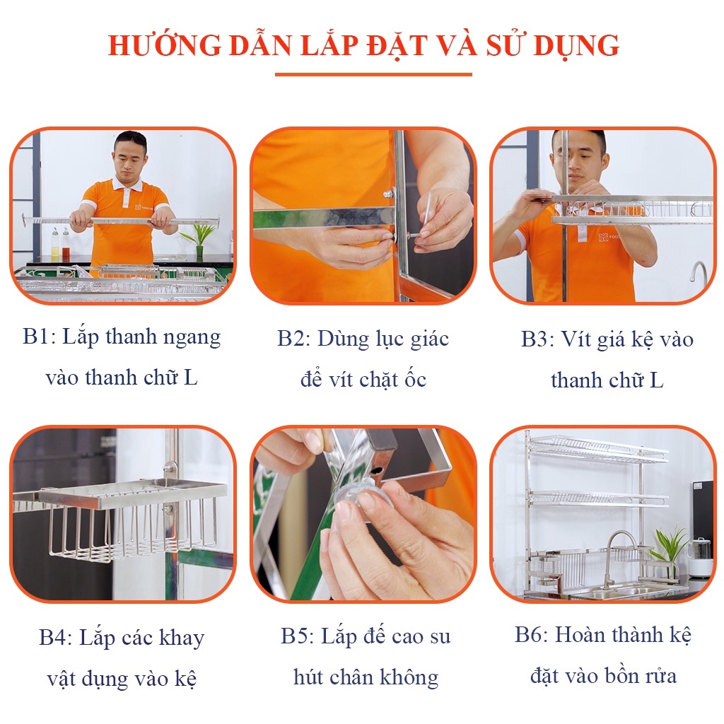 Kệ chén bát inox đa năng FOODCOM chất liệu inox cao cấp chống han gỉ dùng cho bồn rửa đôi, tiết kiệm không gian