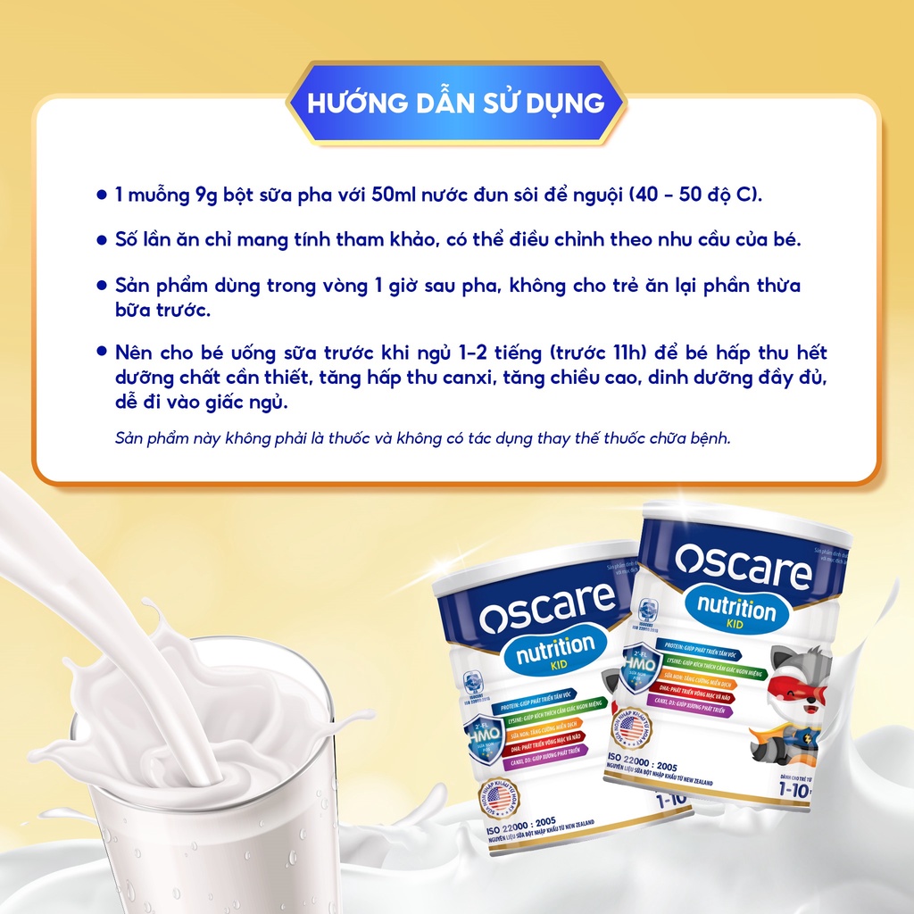 Sữa Bột OSCARE Nutrition Kid Giúp Tăng Chiều Cao Vượt Trội Cho Bé 400g-900g/Hộp