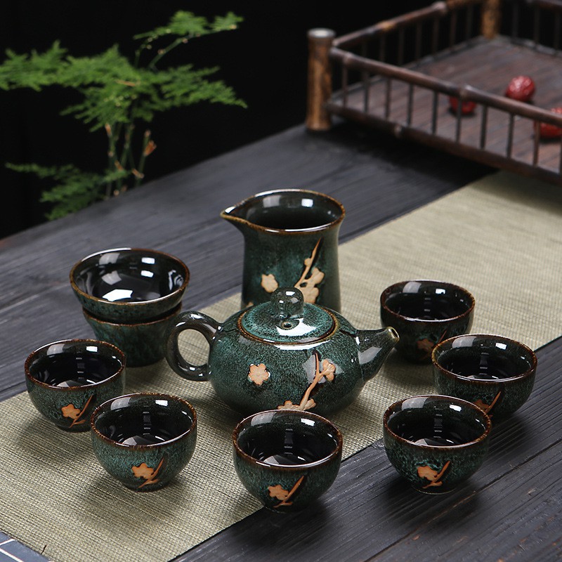 Bộ ấm trà gốm sứ tráng men cao cấp gồm 1 ấm pha trà + bộ chén lọc trà + 6 chén Kèm hộp quà tặng