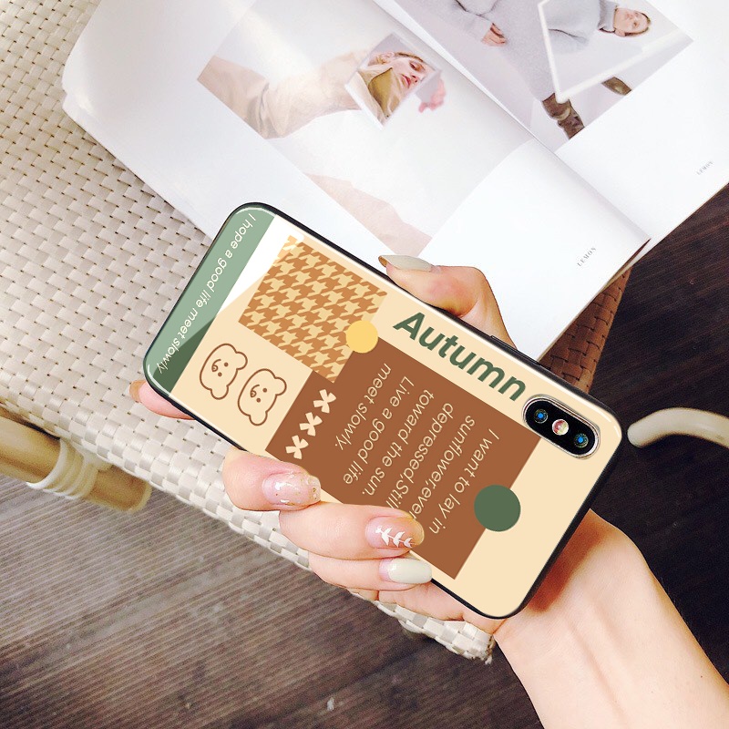 Ốp iphone kính cường lực Brown Bear ốp lưng iphone 6s 6plus 7 plus 8 x xr xsmax 11 12 13 pro promax