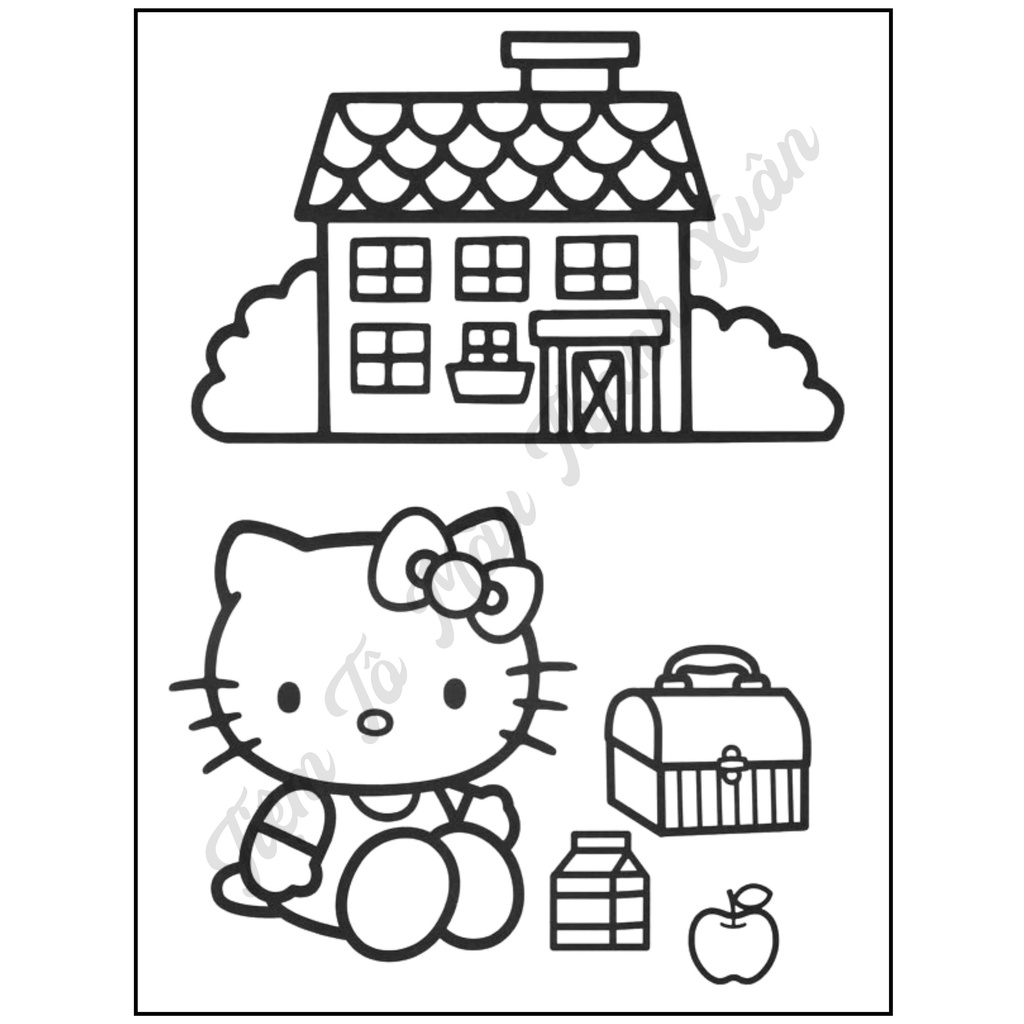 Set 10 Tờ Tranh Tô Màu Hình Mèo Hello Kitty Cute Cho Bé Tô Màu Sáp, Màu Chì - Tiệm Tô Màu Thanh Xuân