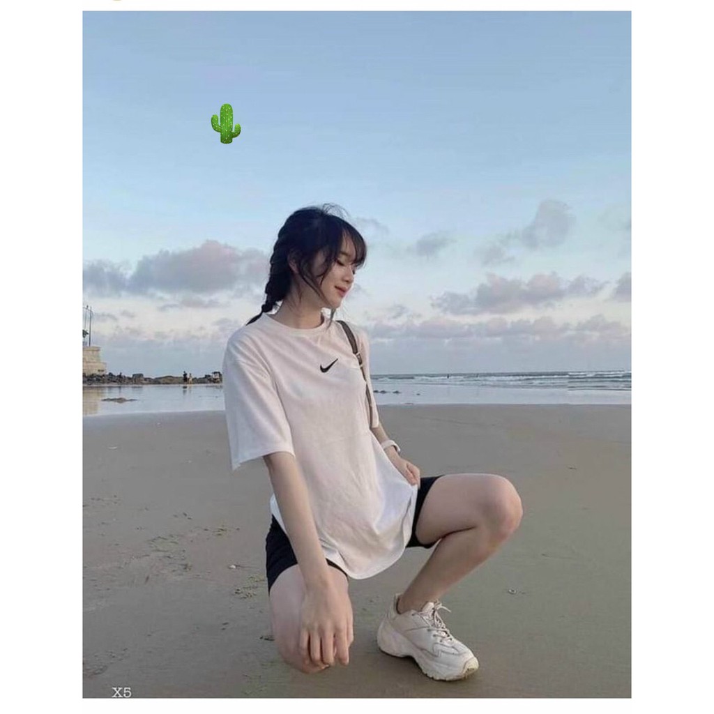 Áo thun nữ cổ tròn tay ngắn form rộng dấu móc xinh có cả set pc