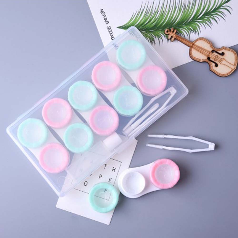 [Hàng mới về] Set 5 cặp hộp bọc kính áp tròng trong suốt hình chữ nhật thiết kế nhỏ gọn kèm nhíp nhiều màu cho nữ