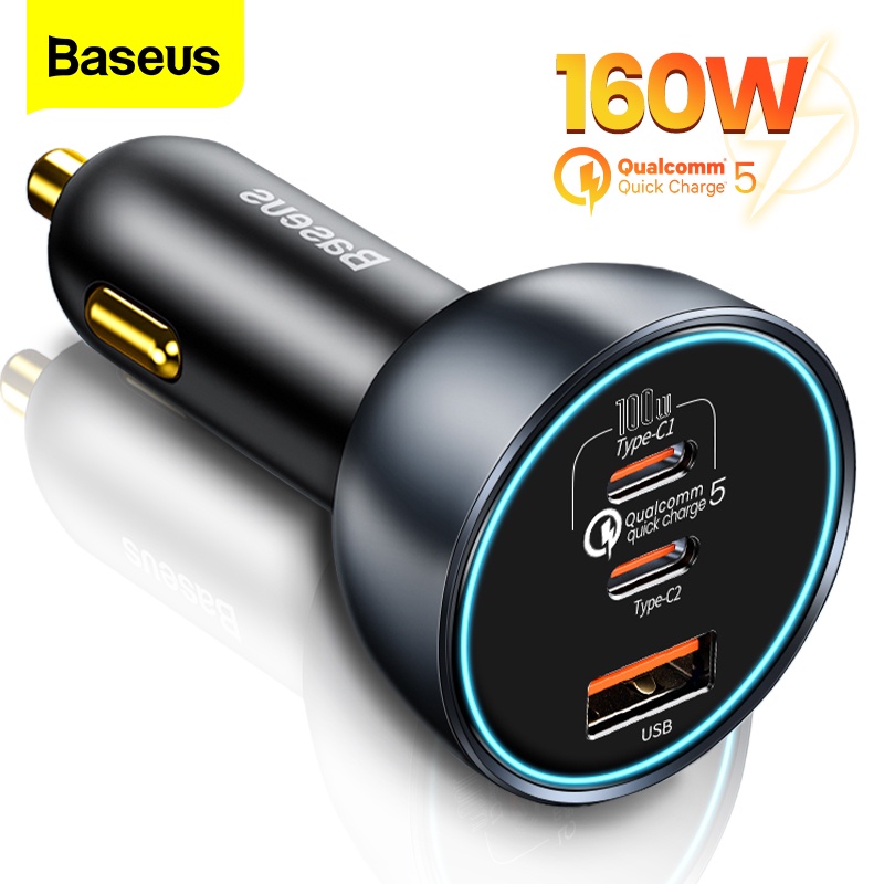 Tẩu sạc xe hơi Baseus 160W sạc nhanh QC 5.0 4.0 3.0 Type C PD cho ĐT táo Xiaomi Samsung