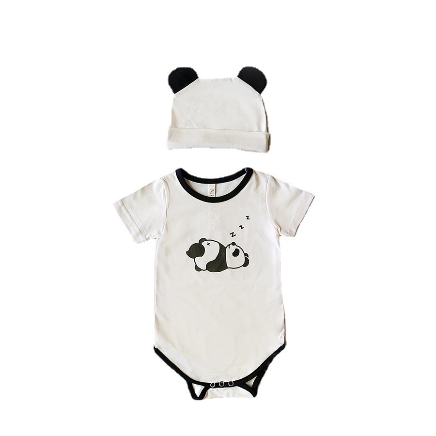 Set romper kèm mũ đội in hình gấu trúc dễ thương cho bé