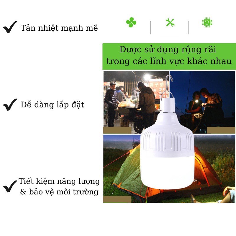 Bóng Đèn Tích Điện Bóng Đèn 3 Chế Độ Có Móc Treo Siêu Sáng KHO GIA DỤNG HOÀNG ANH