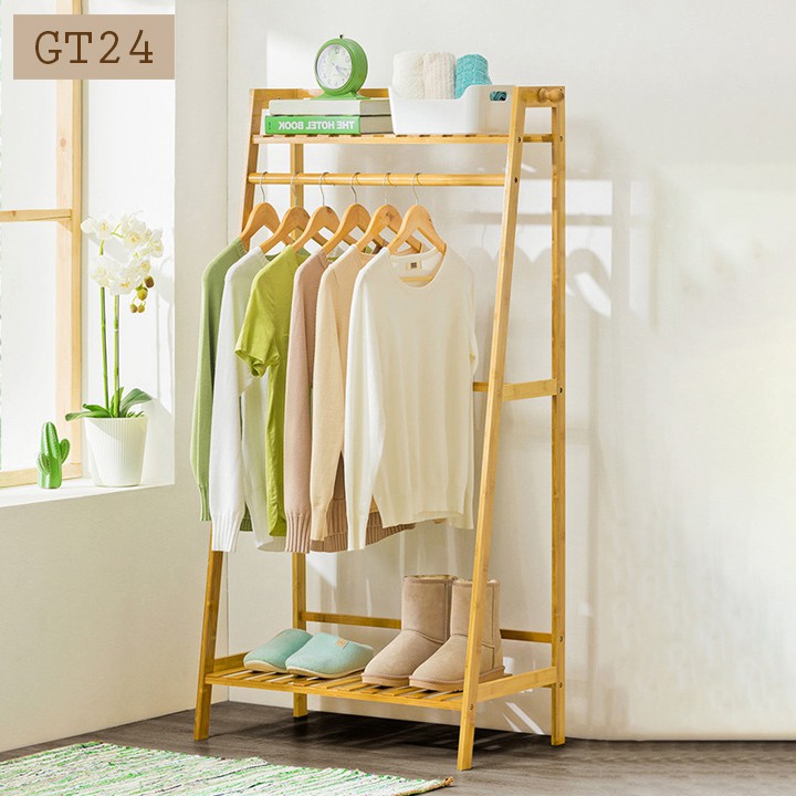 Giá treo quần áo hình thang chất liệu gỗ tre cao cấp GT24