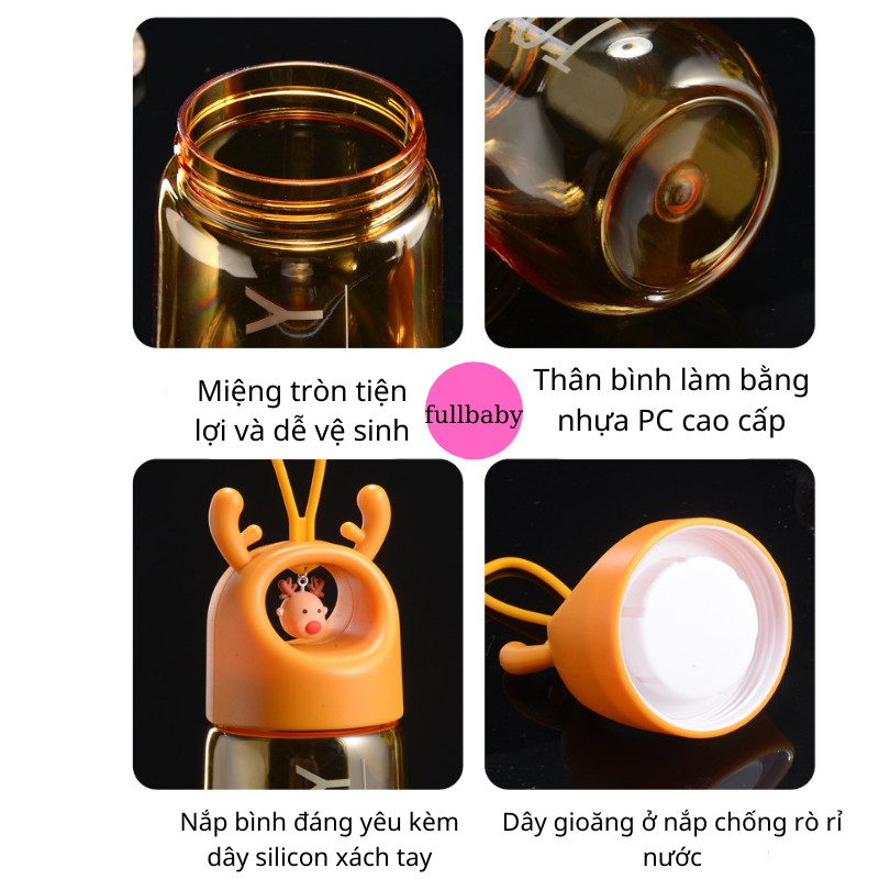 Bình Nước Cho Bé Đi Học Cute Nhựa An Toàn Chống Rò Rỉ Nước 480ml FBBBN04