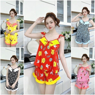 Đồ bộ đùi cánh tiên cột nơ vải lụa hàn freesize dưới 60kg nguyên khánh store